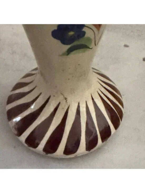 Vintage Tonala Mexico Hand Painted Yellow Bird Handled Ewer Pitcher Ceramic 12" - Picture 9 of 12